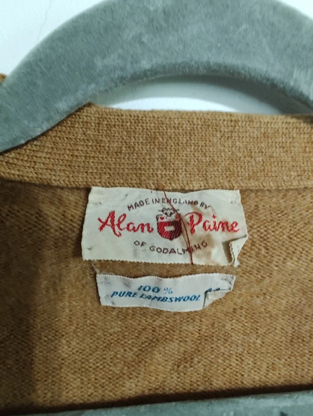 Vintage 60s Alan Paine 100% Lambswool Cardigan Mustard Yellow Sz 44 Kurt Cobain